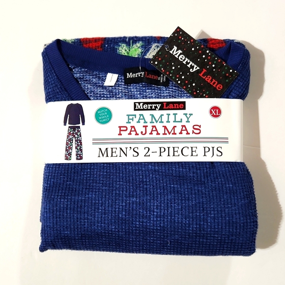 Merry Lane Men's XL Midnight Blue  Christmas Tree 2pc Pajama Set - Picture 1 of 5